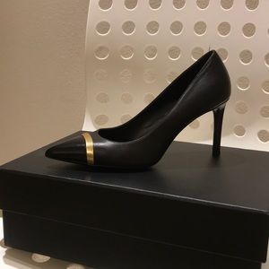 YSL Pointed Metal Toe Leather Black Pumps
